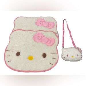 2 Hello Kitty Bathmats Rug White Pink and Plush purse crossbody bag Set